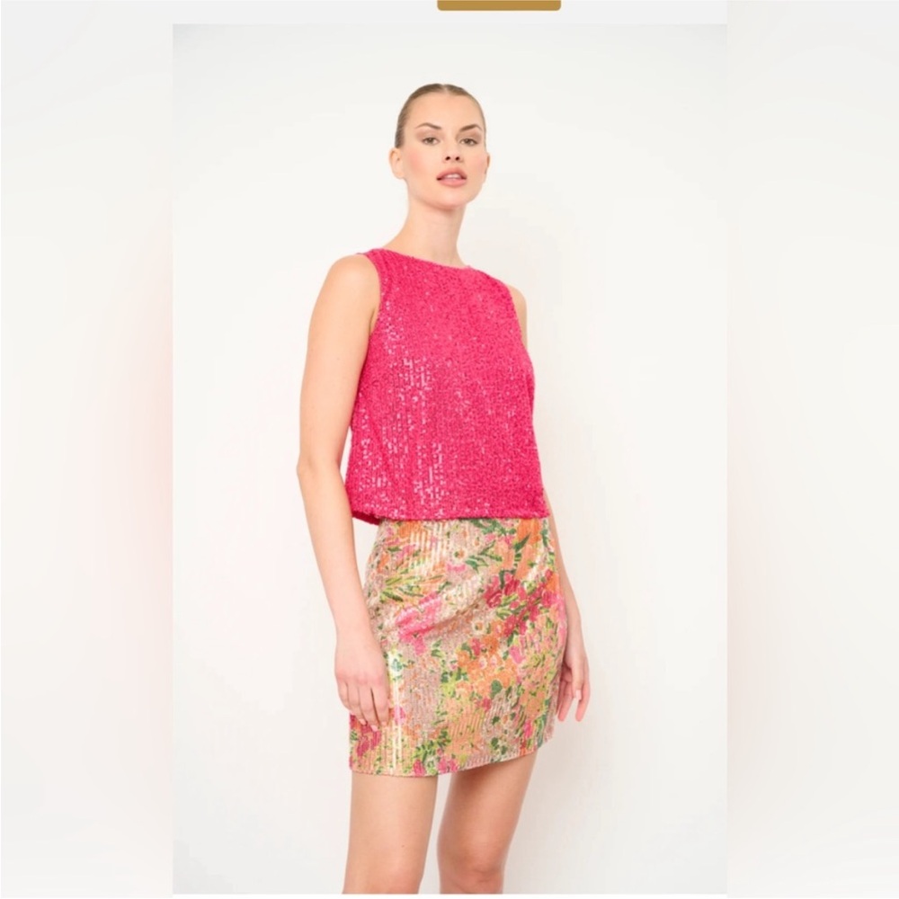 Flora Bea NYC Alona Sequins Floral Mini Skirt
